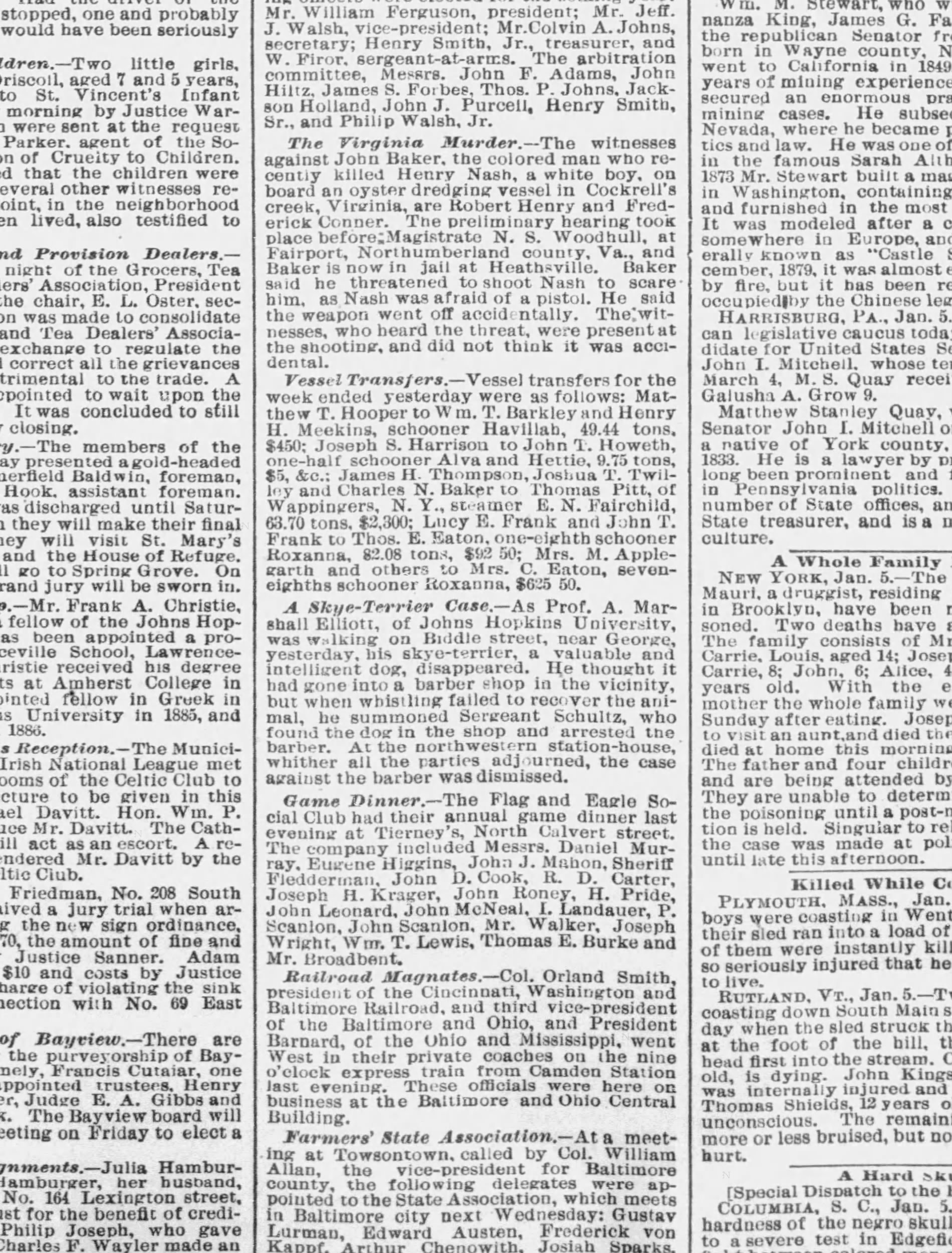 Alva and Hettie transfer notice, January 6, 1887