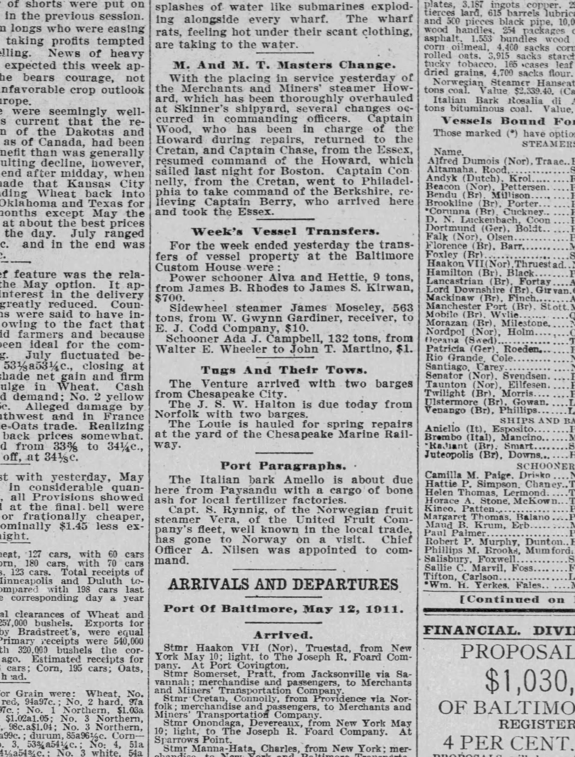 Alva and Hettie transfer notice, May 13, 1911