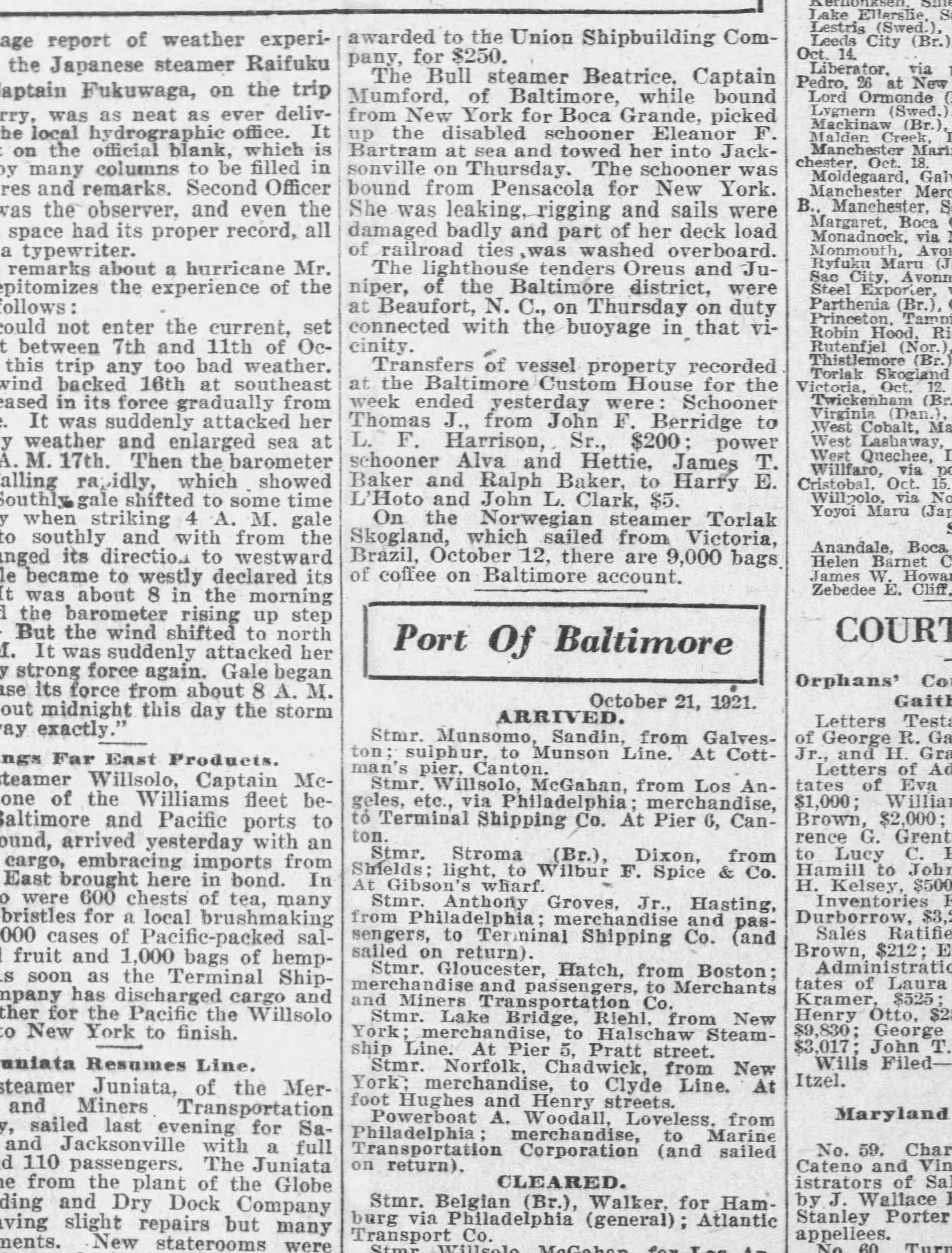 Alva and Hettie transfer notice, October 22, 1921