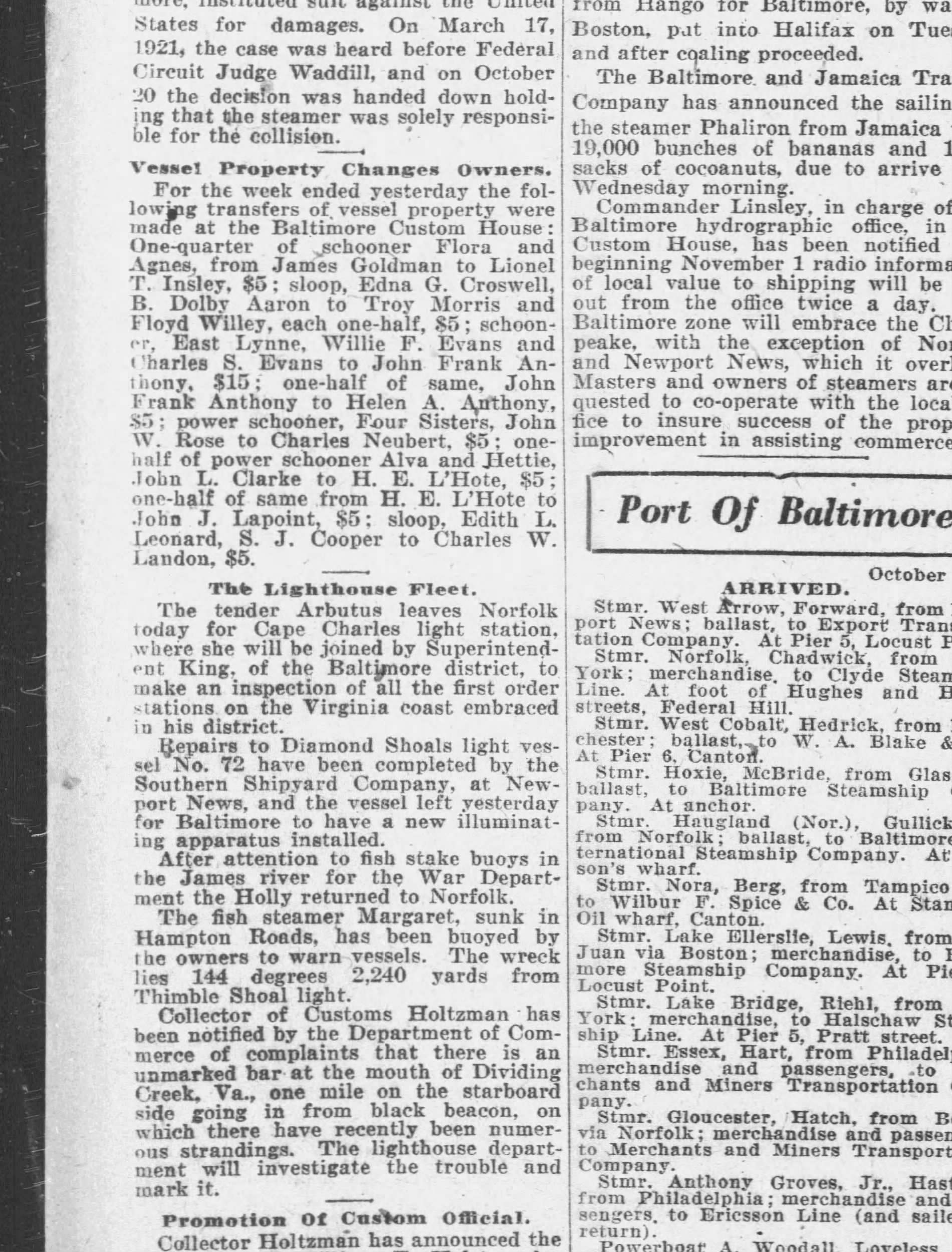 Alva and Hettie transfer notice, October 29, 1921
