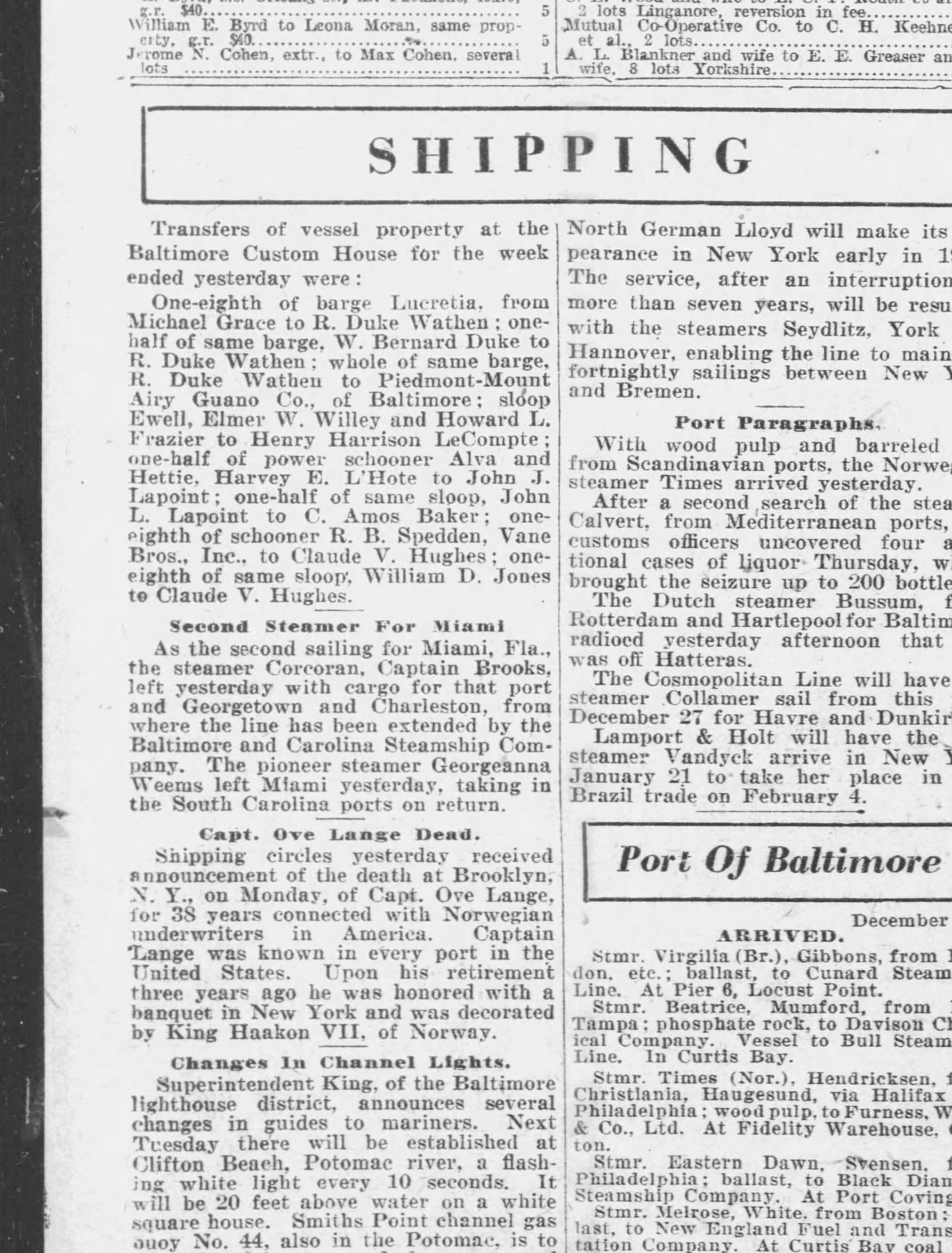 Alva and Hettie transfer notice, December 3, 1921