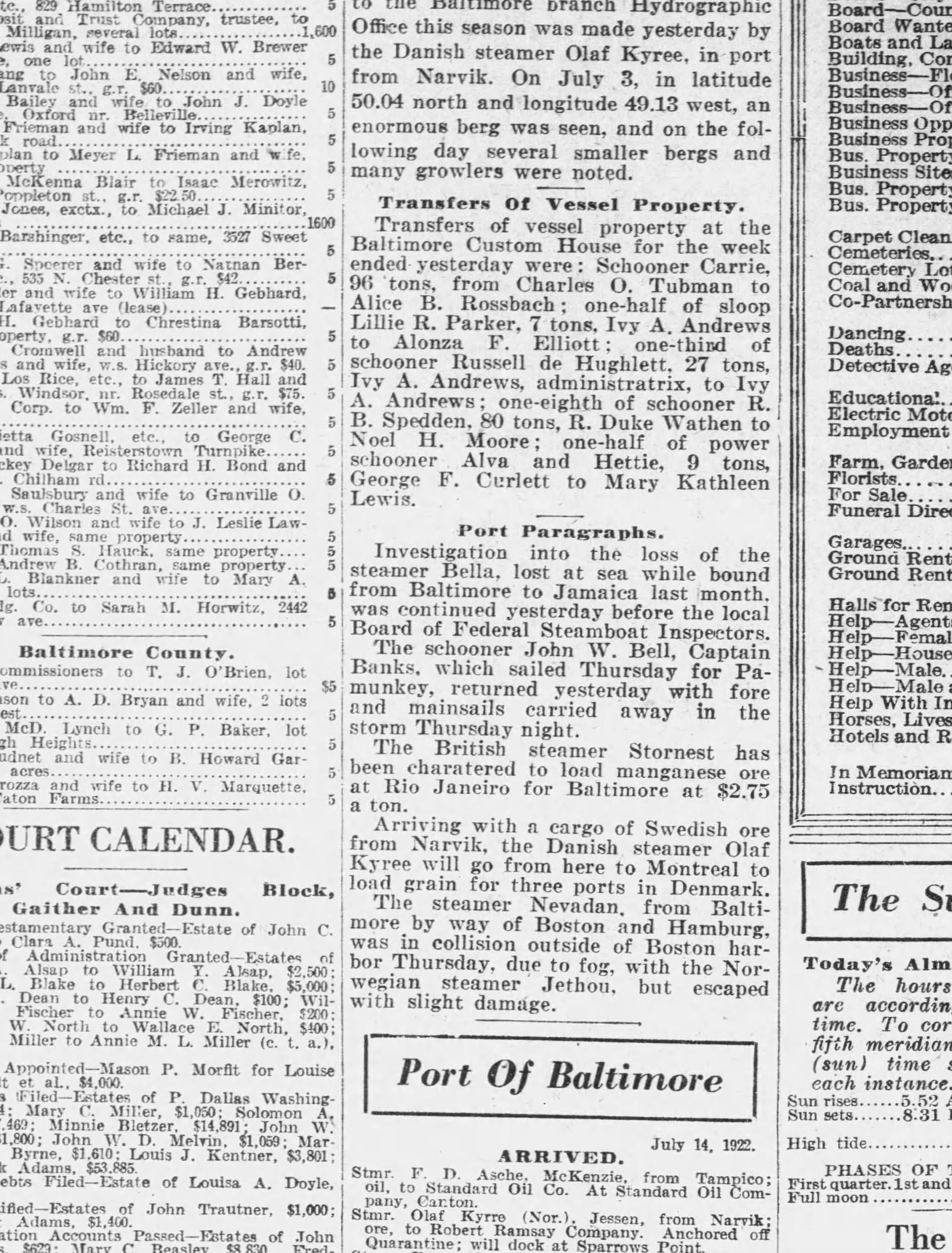 Alva and Hettie transfer notice, July 15, 1922
