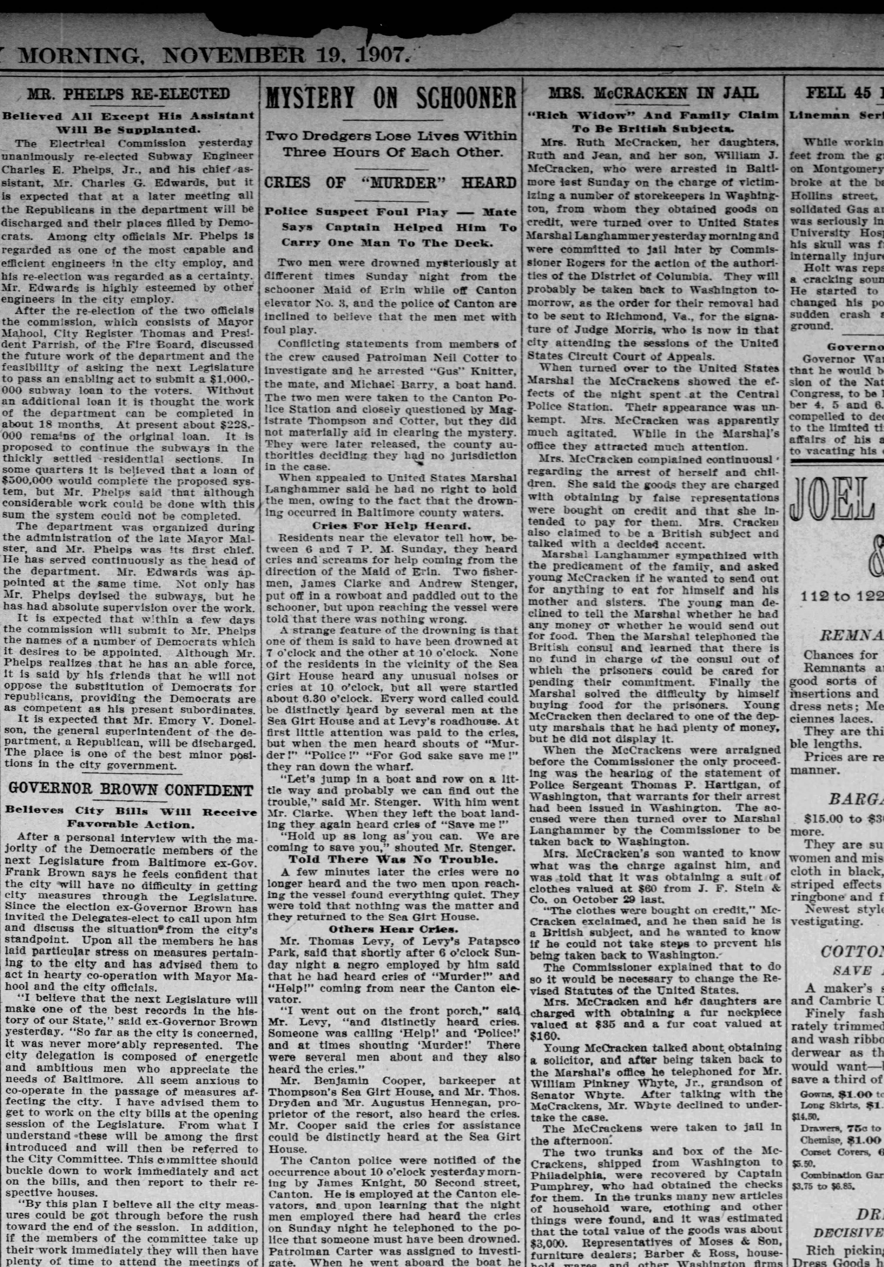 Maid of Erin newspaper article