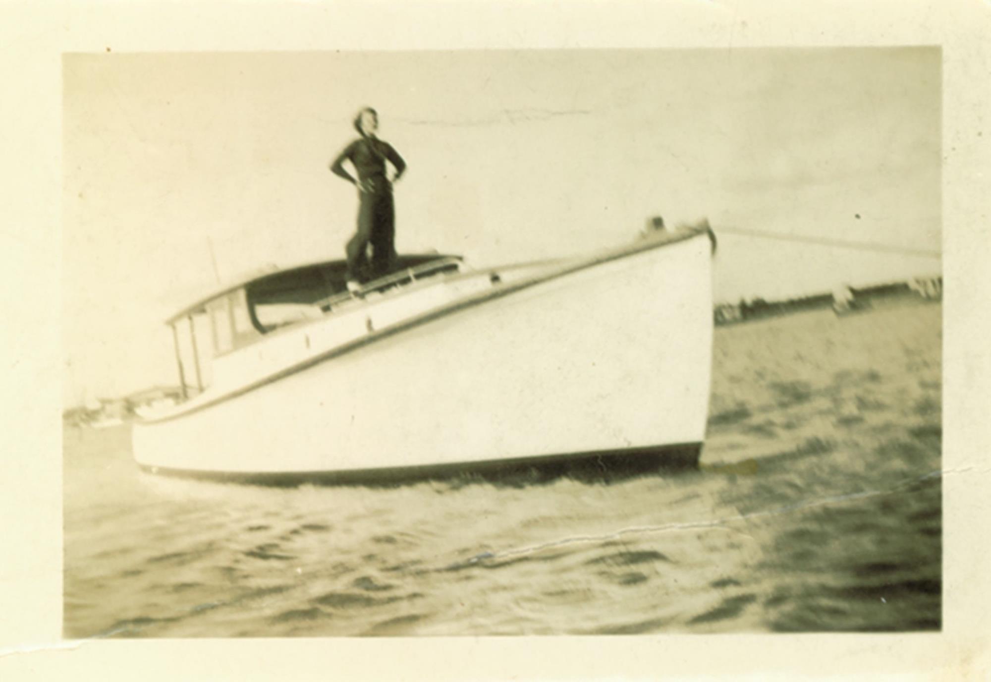Power cruiser built for Levi Phillips of the Phillips Packing Company in Cambridge. Undated.