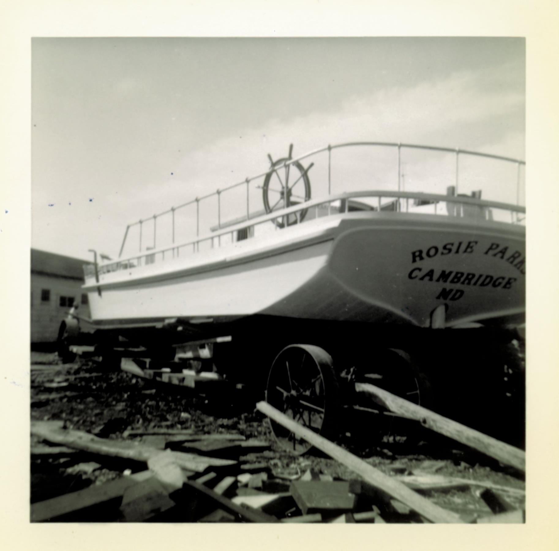 Undercarriage for hauling Rosie Parks to the water. 26 October 1955.