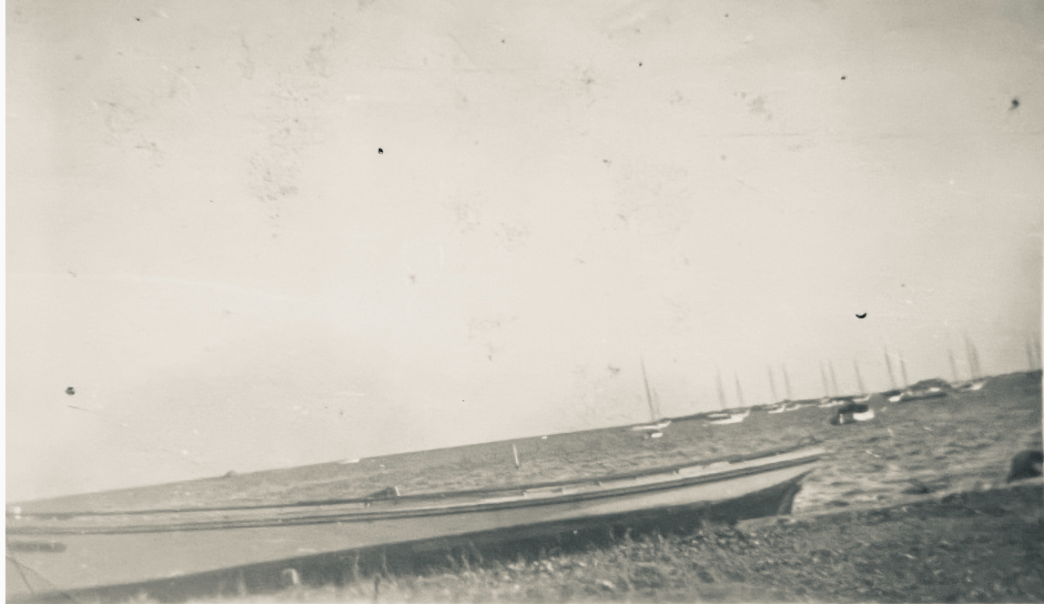 One-Sail Bateau (Jenkins Creeker). "One-Sail Dinghy at Deal Island, 1940, Beach at Wenona"