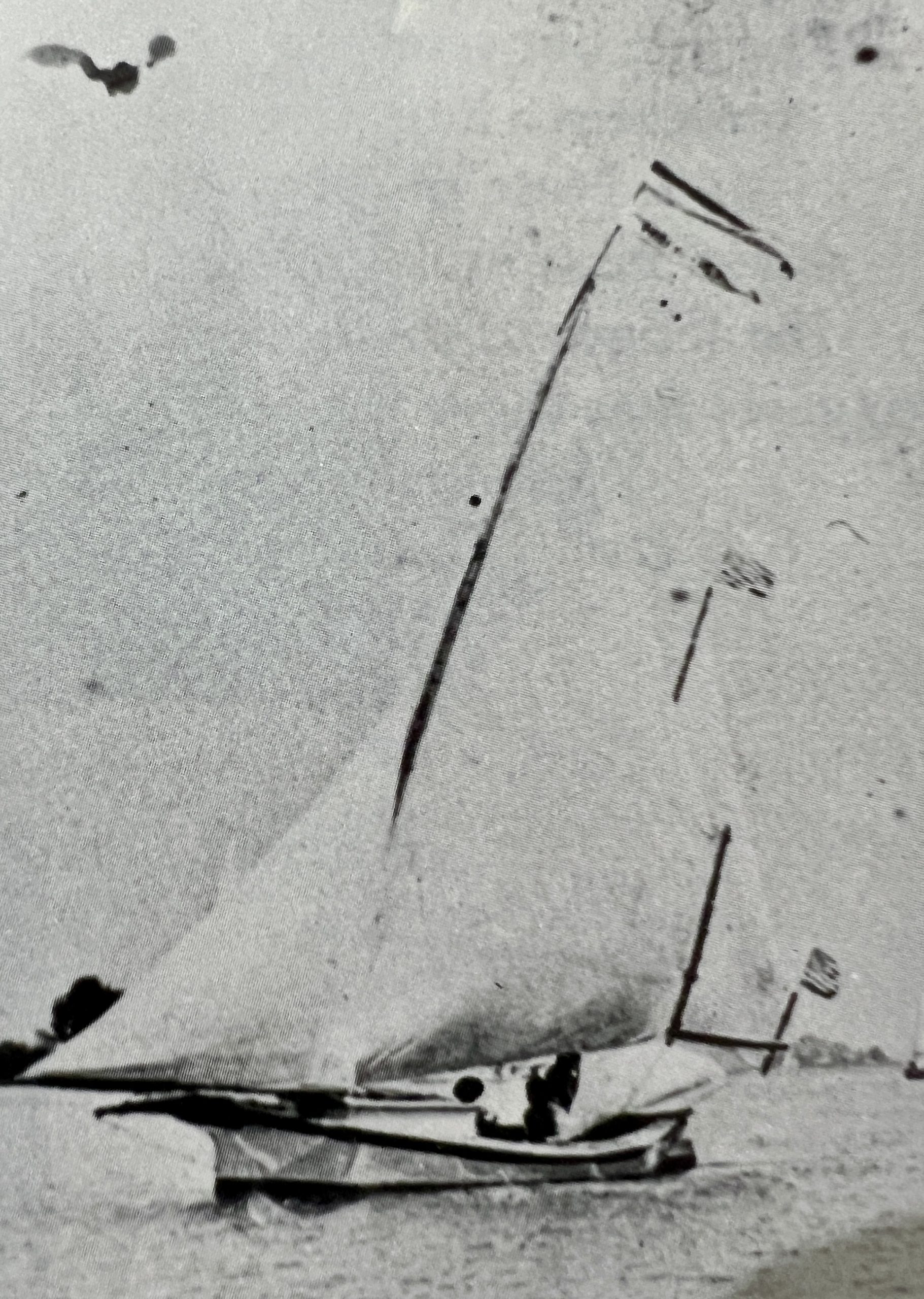 Captain Dave Reed's cabin skiff dressed for pleasure sail. The lower pennant on the foremast reads "Pride of the Bay." Courtesy estate of John G. Earle.