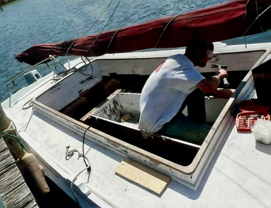 Gray moved Blue Crab from the Deltaville boat yard to his parents dock near Gloucester and continued interior work while she was in the water.