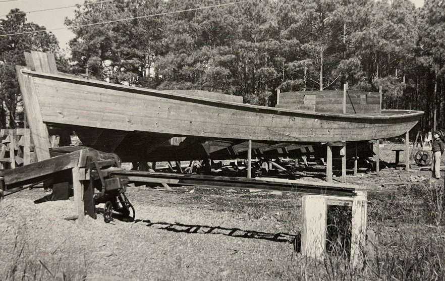 Lady Katie under construction at Wingate, October 1955. (From Robert Burgess, Chesapeake Sailing Craft. )